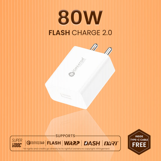 80W Flash Charge 2.0 With USB - A To Type C Cable