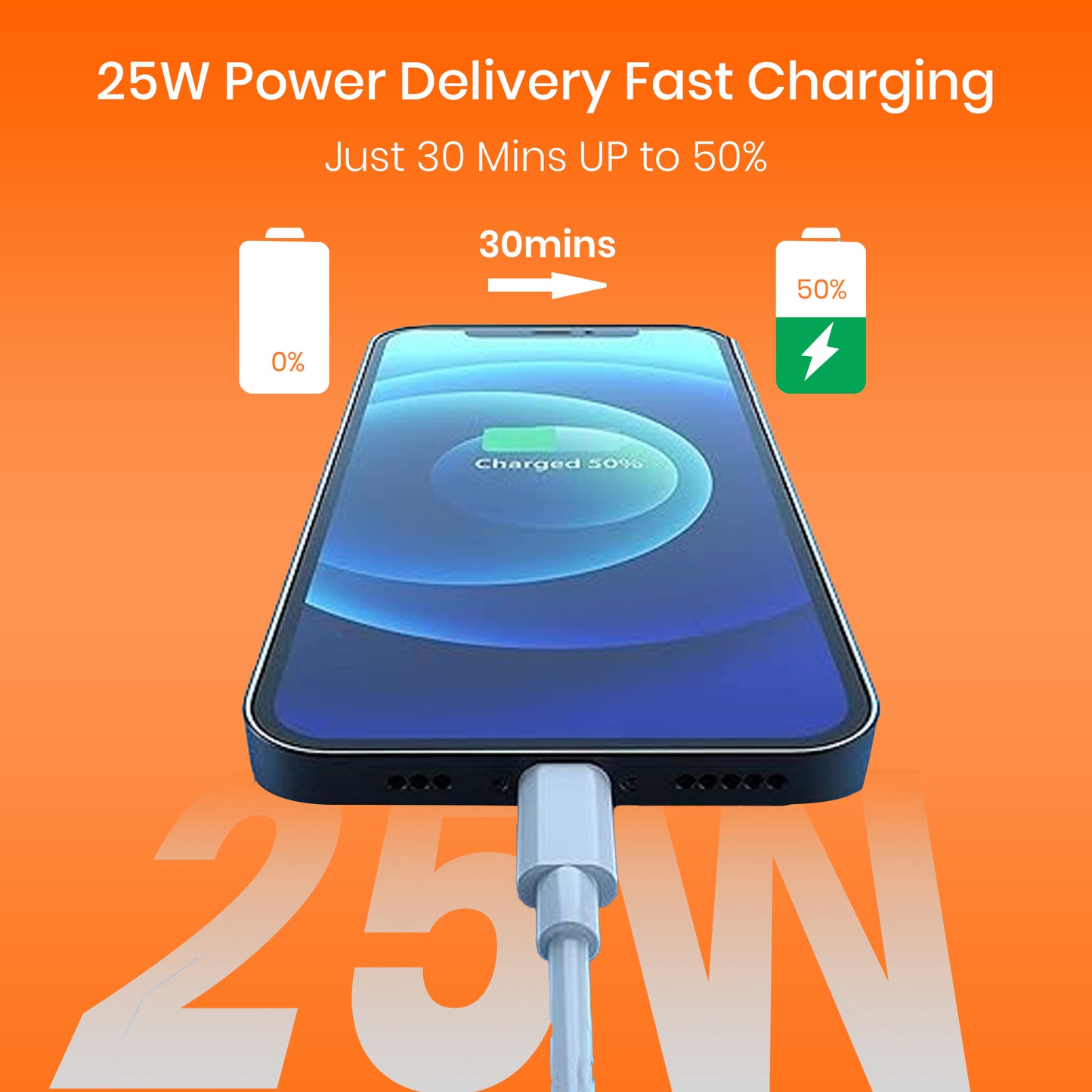 PD 25W Type C to Lightning Cable With Overcharge Protection