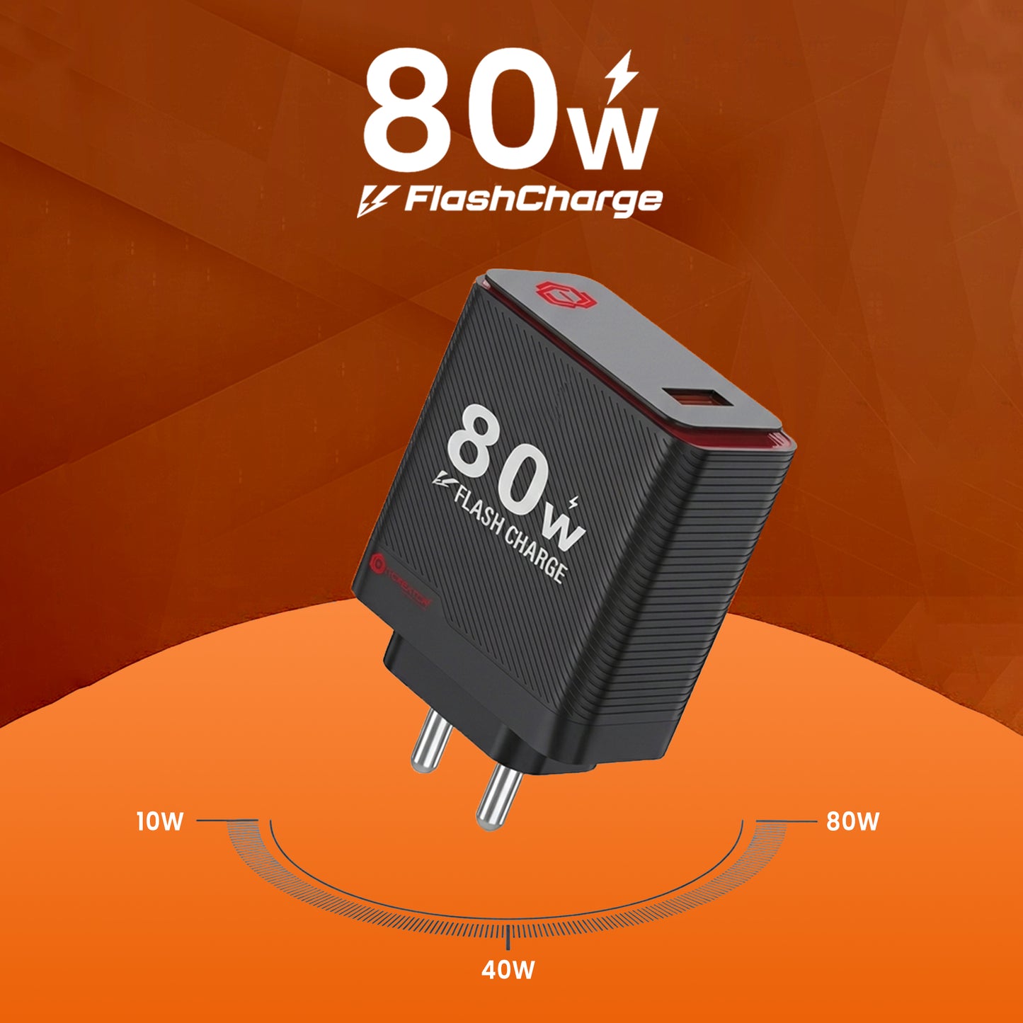 80W Flash Charge Multi Protocol Charger With USB - A To Type C Cable