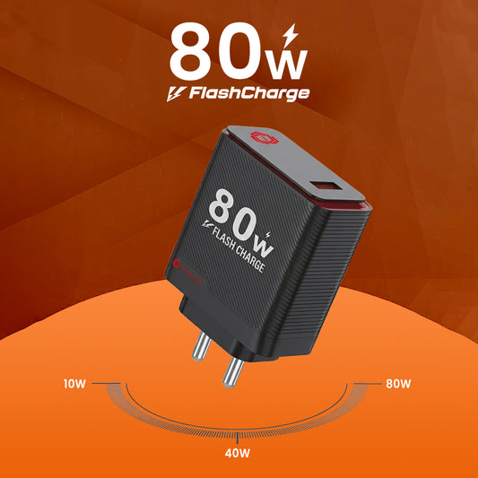 80W Flash Charge Multi Protocol Charger With USB - A To Type C Cable