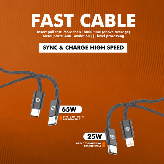 OG Series 65W Fast Cable | Type C to Type C | 25W Type C to Lightning